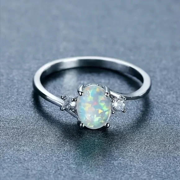 (3/$15) Opal Silver Tone Ring - Picture 2 of 2